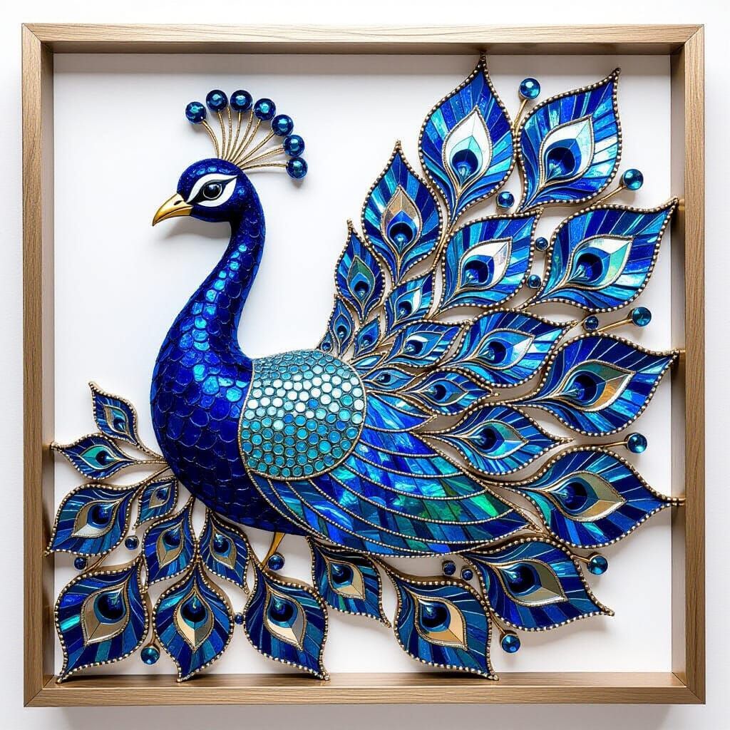 Abstract Peacock Relief Sculpture in Art Deco Style