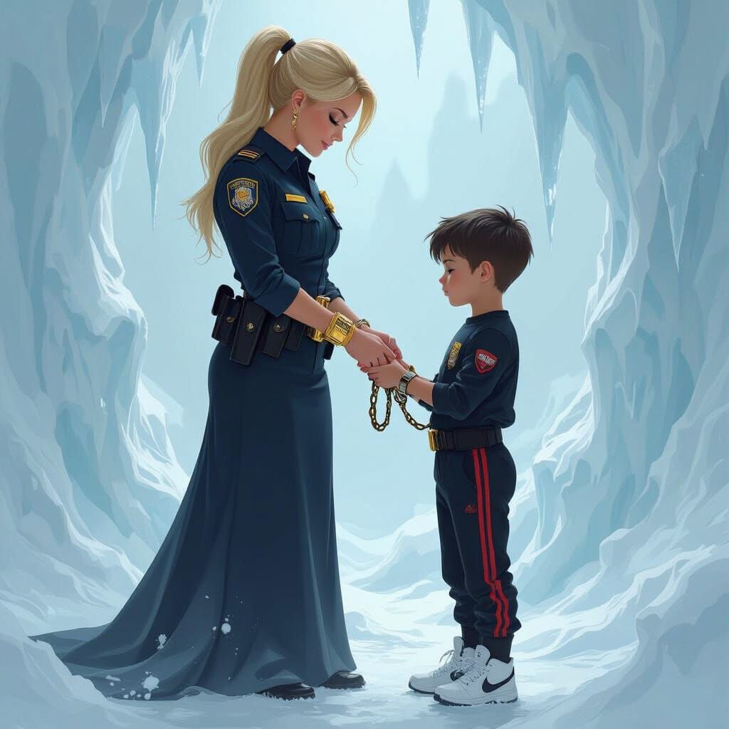 Ice Goddess Arrests Her Son: Digital Art
