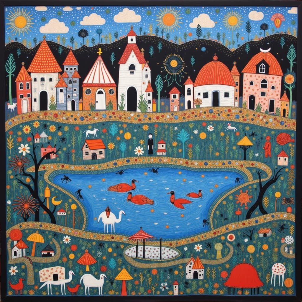 Surreal Spider Town Village by the Lake