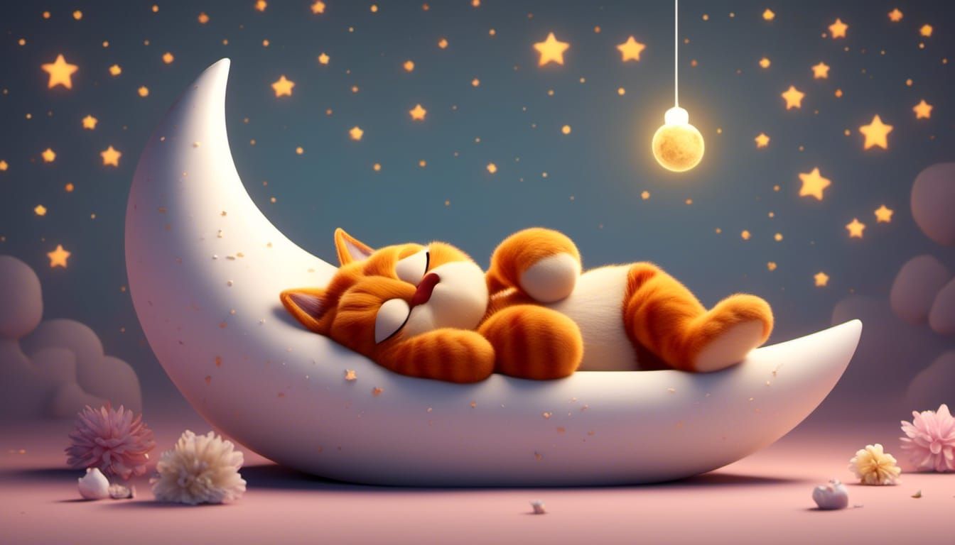Garfield Sleeping on Crescent Moon in Vector Style