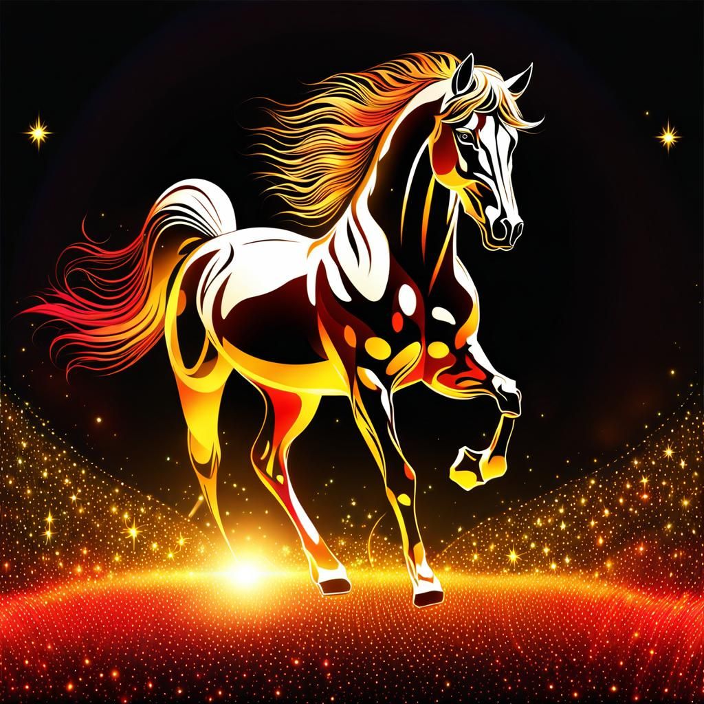 Luminous LED Horse Contour Drawing in Digital Art