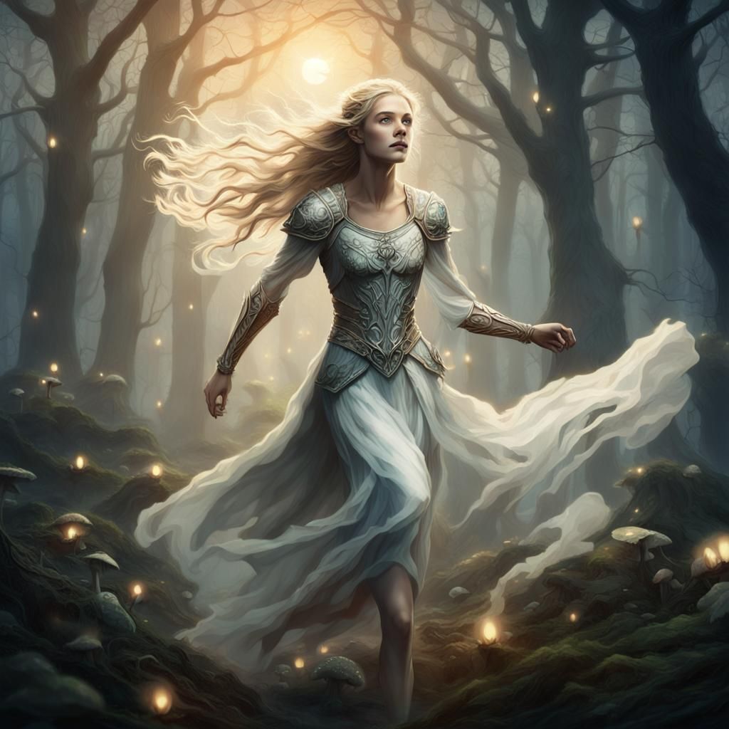 Moonlit Valkyrie in Mystical Forest