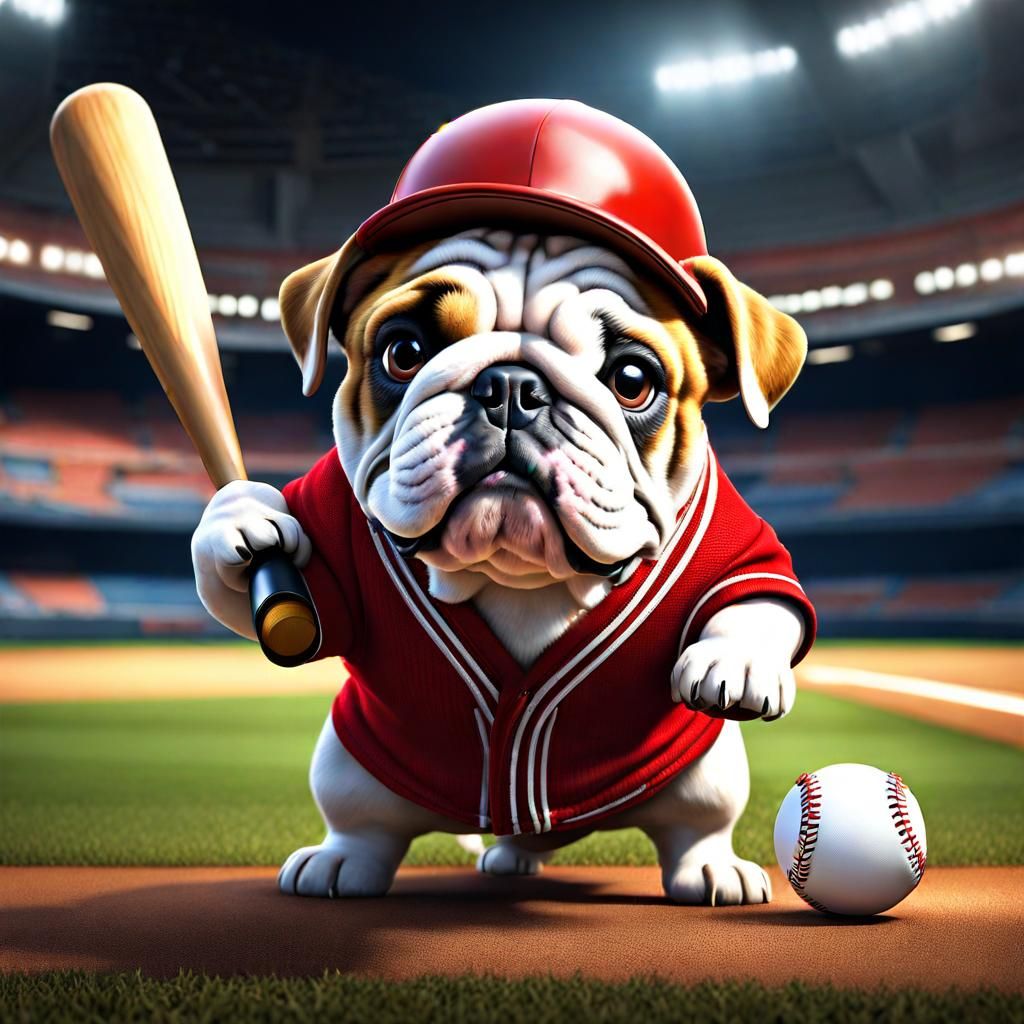 English Bulldog playing baseball