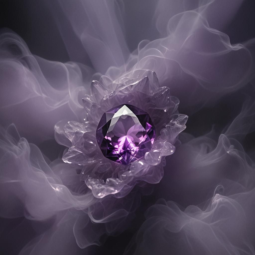 Radiant Purple Gemstone in Dark Fog