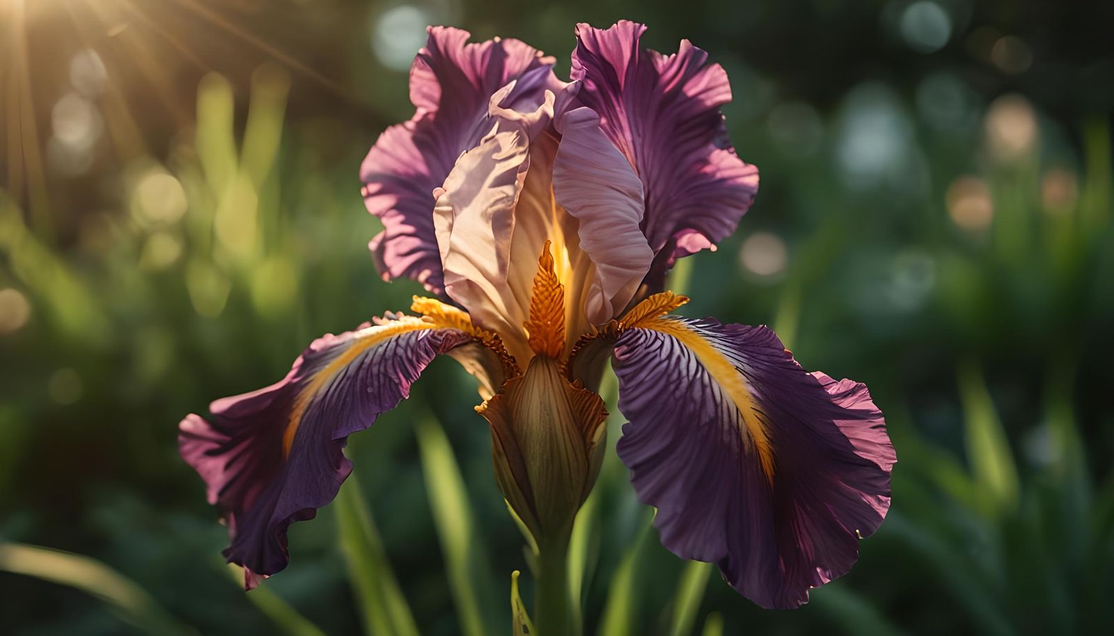 Macro Shot of Vibrant Iris Flower in Warm Light
