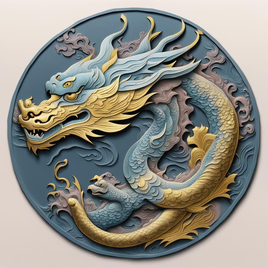 Dragon Woodblock Carving in Ukiyo-e Style