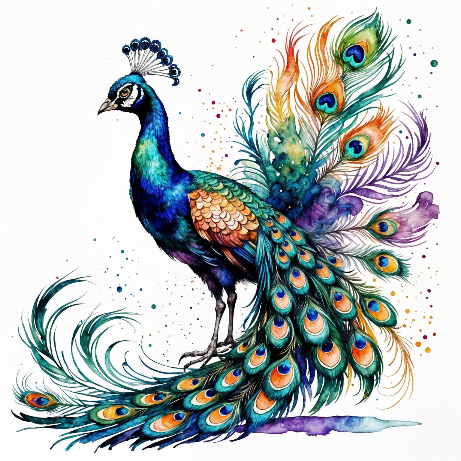 Majestic Peacock in Exquisite Watercolor Style