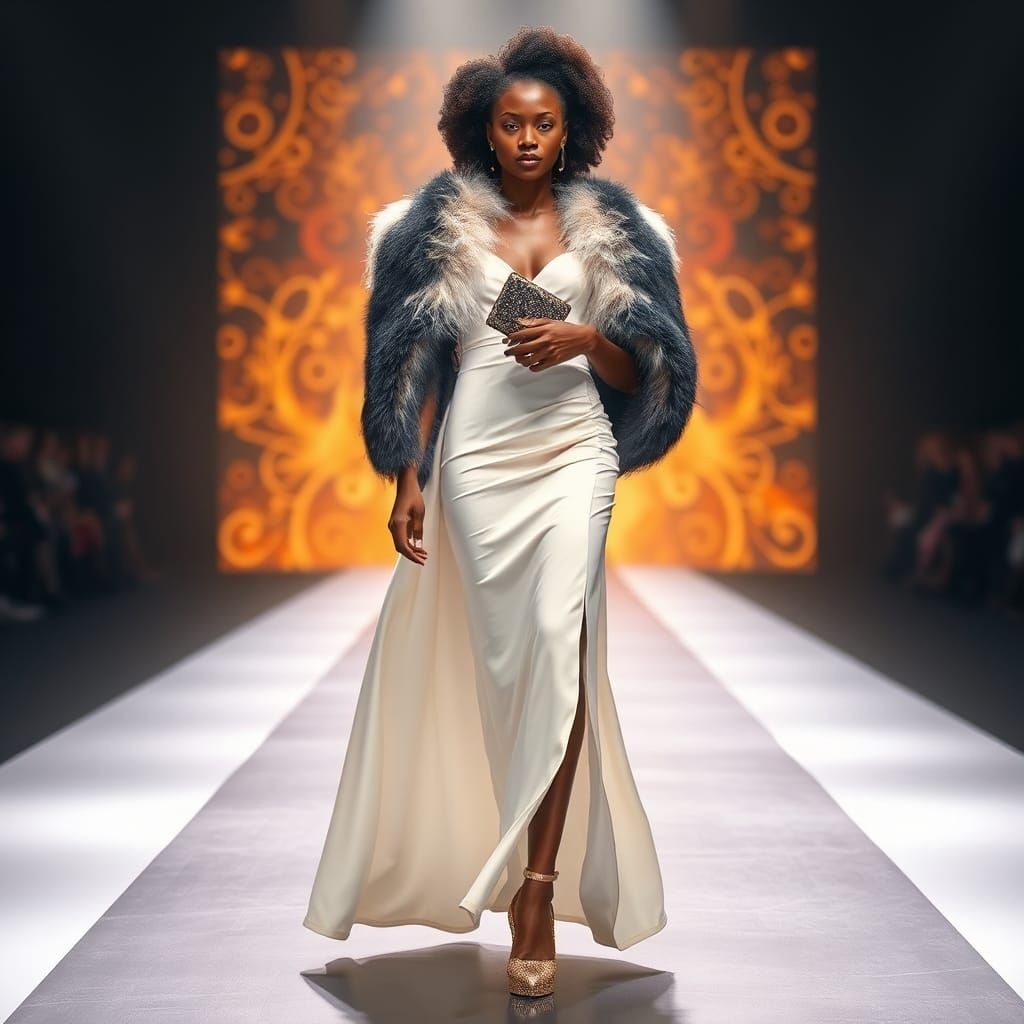 Elegant Woman on Catwalk in Detailed Digital Painting