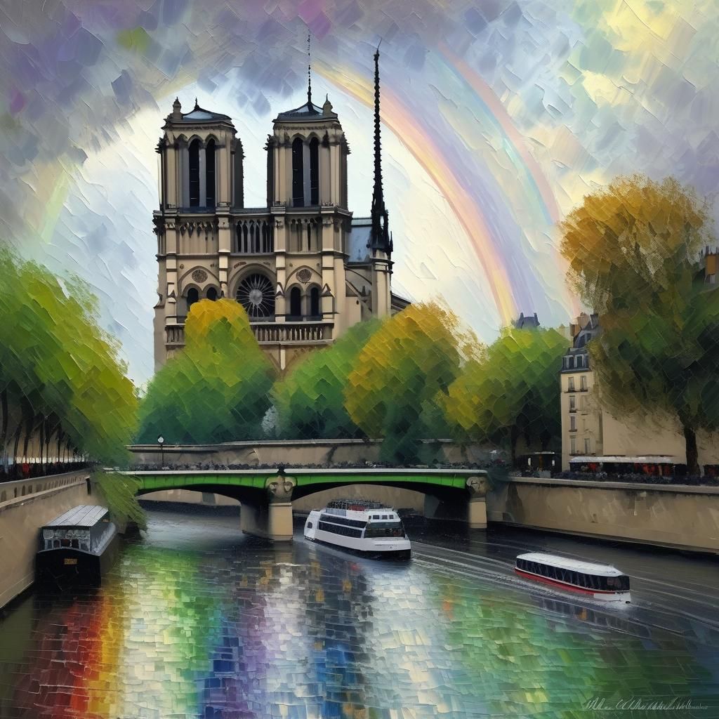Notre Dame Cathedral: Rainbow Impasto on the Seine