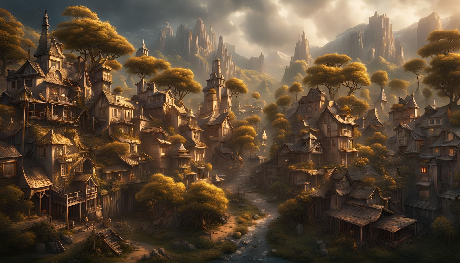 Golden Root Town: Epic Cinematic Digital Matte Painting