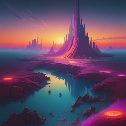 Vibrant Futuristic Sunset in Detailed Matte Painting Style
