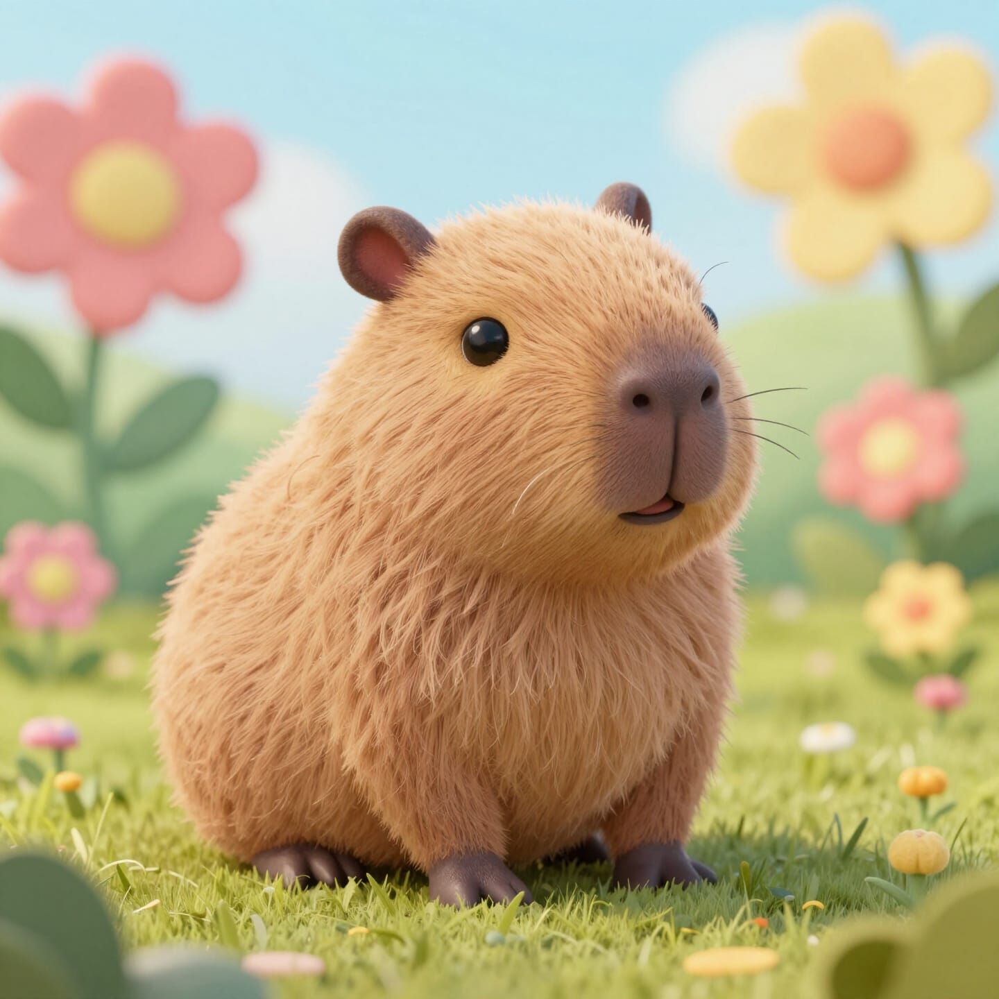Cute Fuzzy Yarn Capybara in Children's Story Illustration St...
