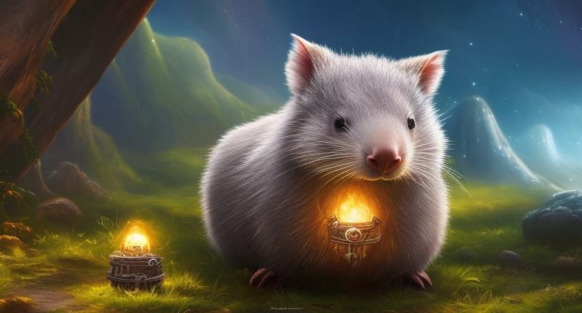 Adorable Wombat Elemental: Detailed Digital Art