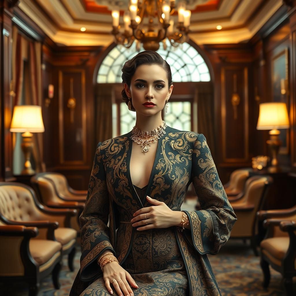 Elegant Woman in Luxurious Setting, Klimt Style