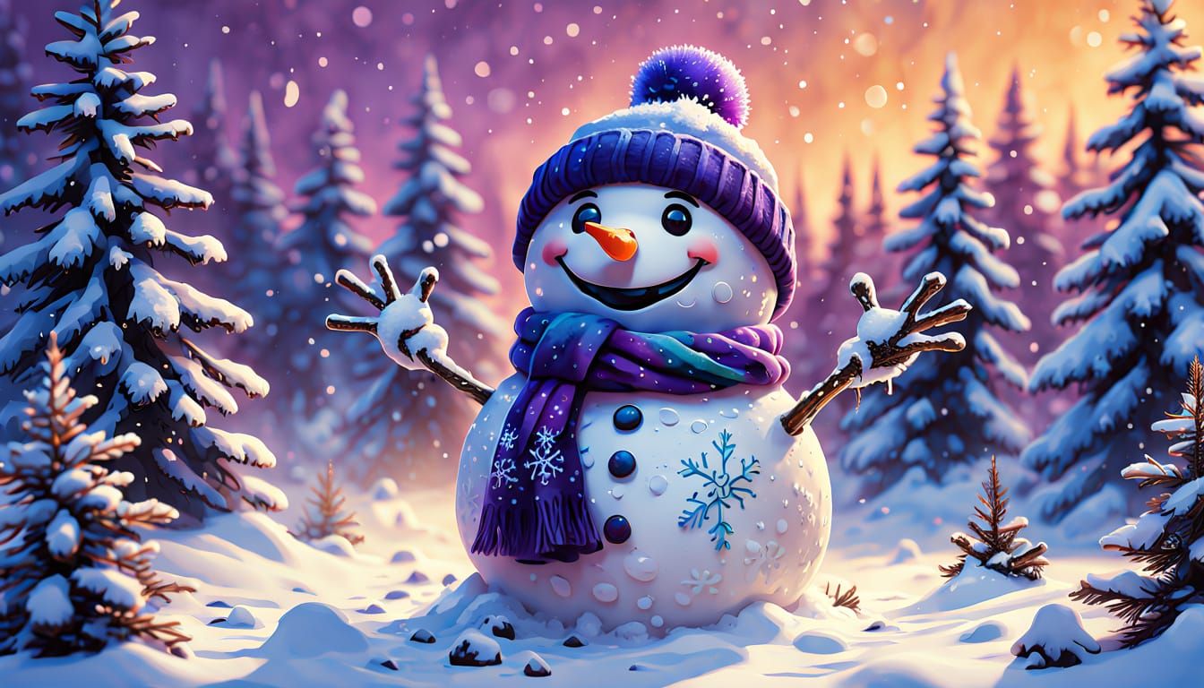 Fantasy Concept Art. Full View. A chibi snowman made of mess...