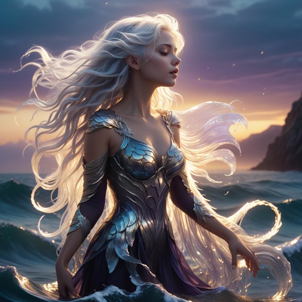Silver-Haired Siren Singing at Ocean Edge