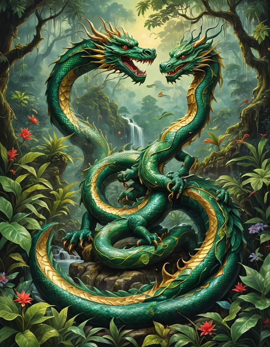 Majestic Naga Seri Pahang in Mystical Rainforest Painting