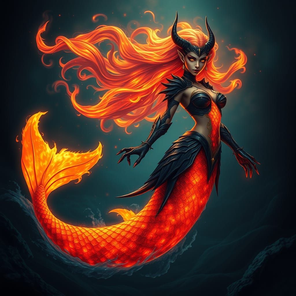 Fiery Mermaid Goddess of the Ocean Depths