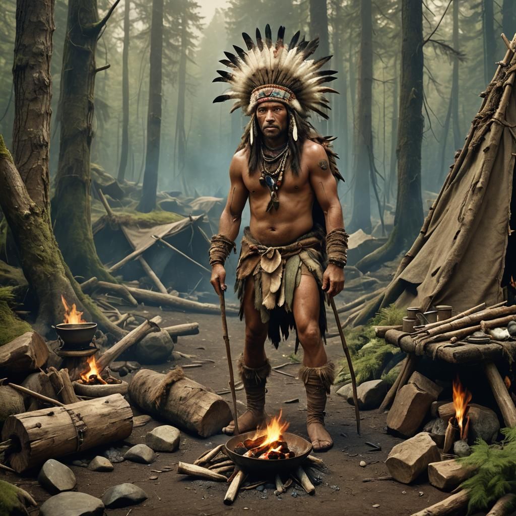 Primitive Camper Demonstrates Wilderness Survival Skills