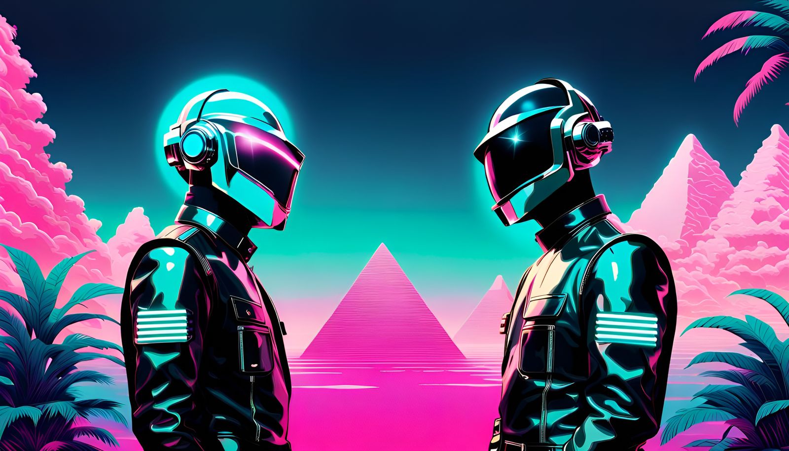 Daft Punk in Vaporwave Digital Dreamscape