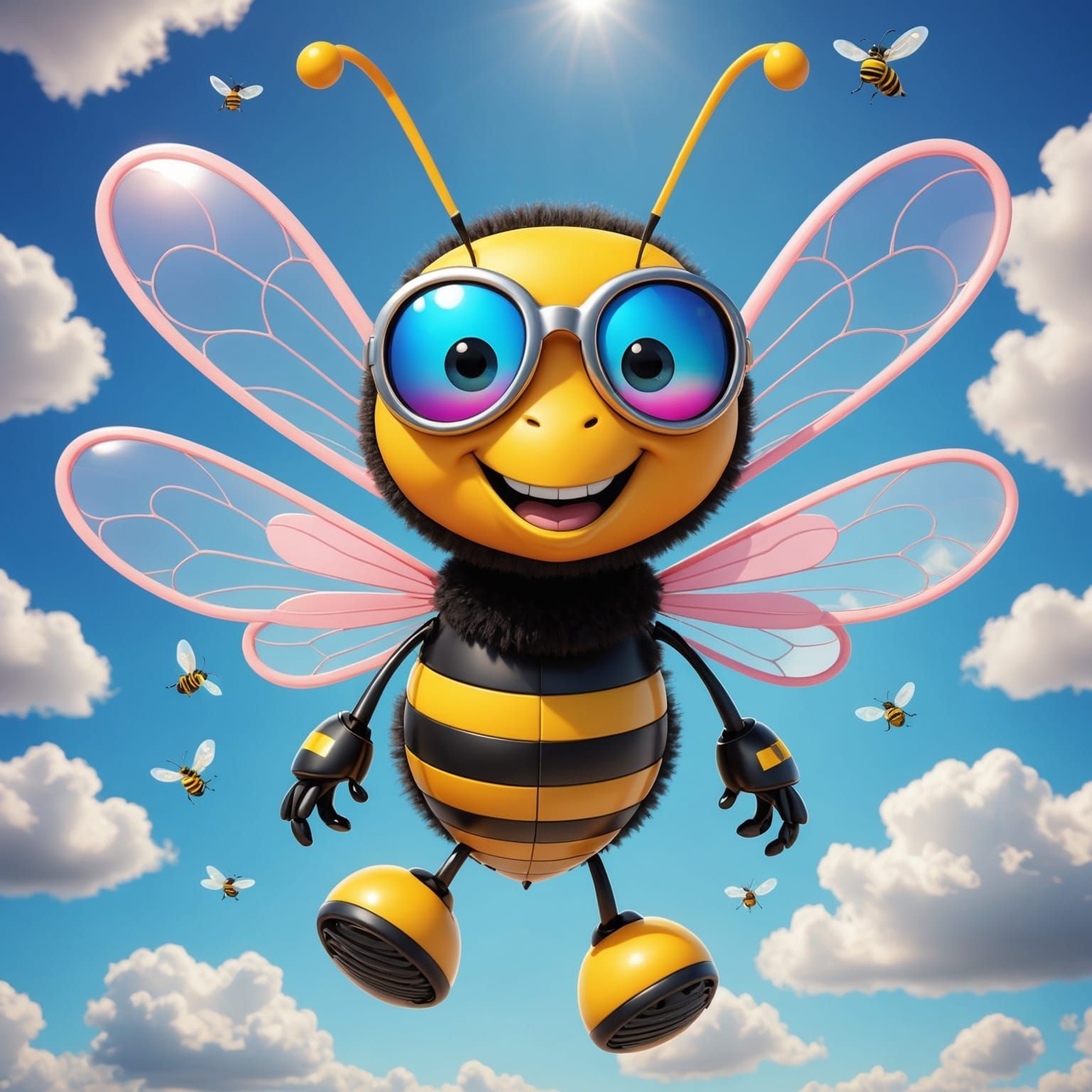 Pixar-Style Bee with Aviator Goggles Flying