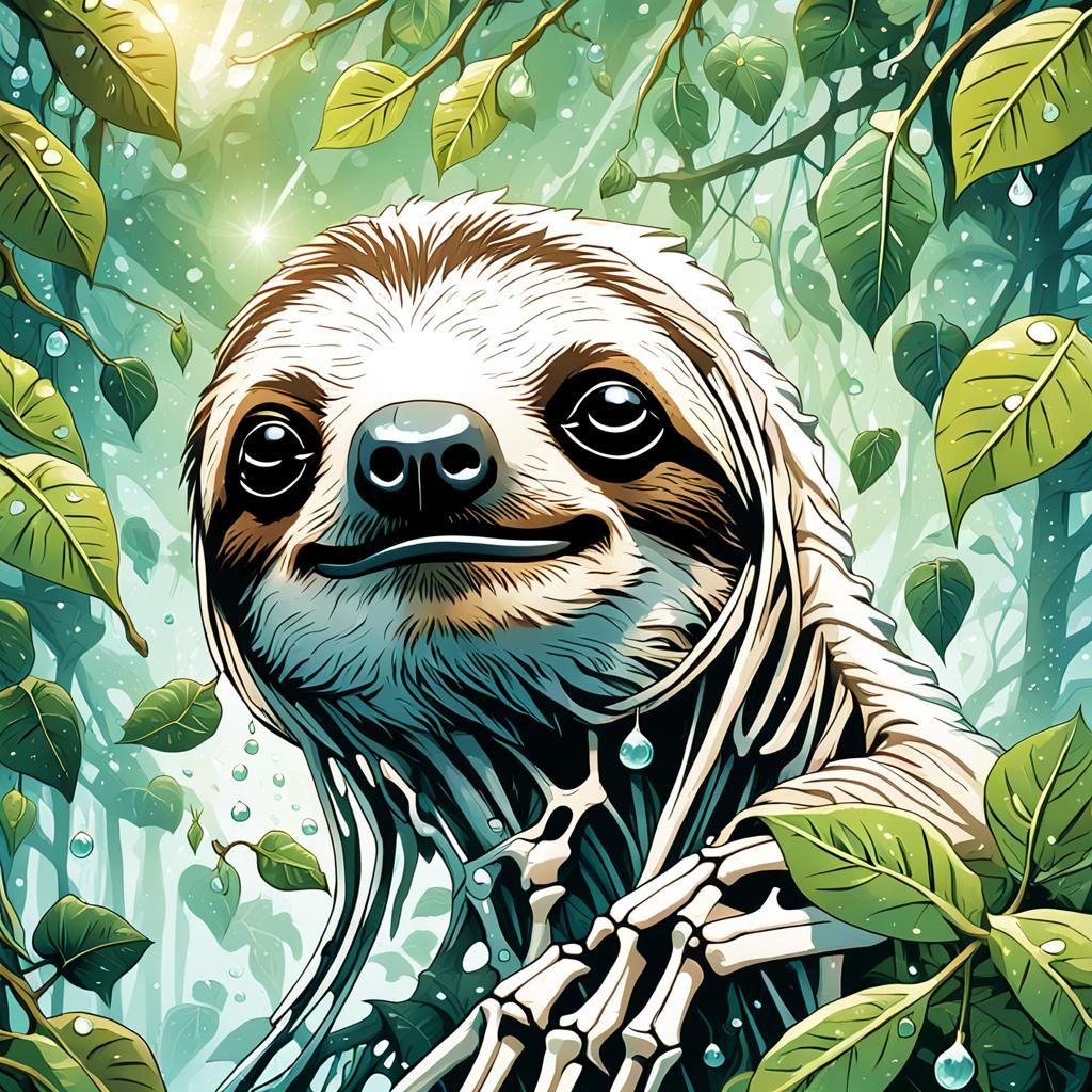 Sloth Skeleton in Underground Comic Style