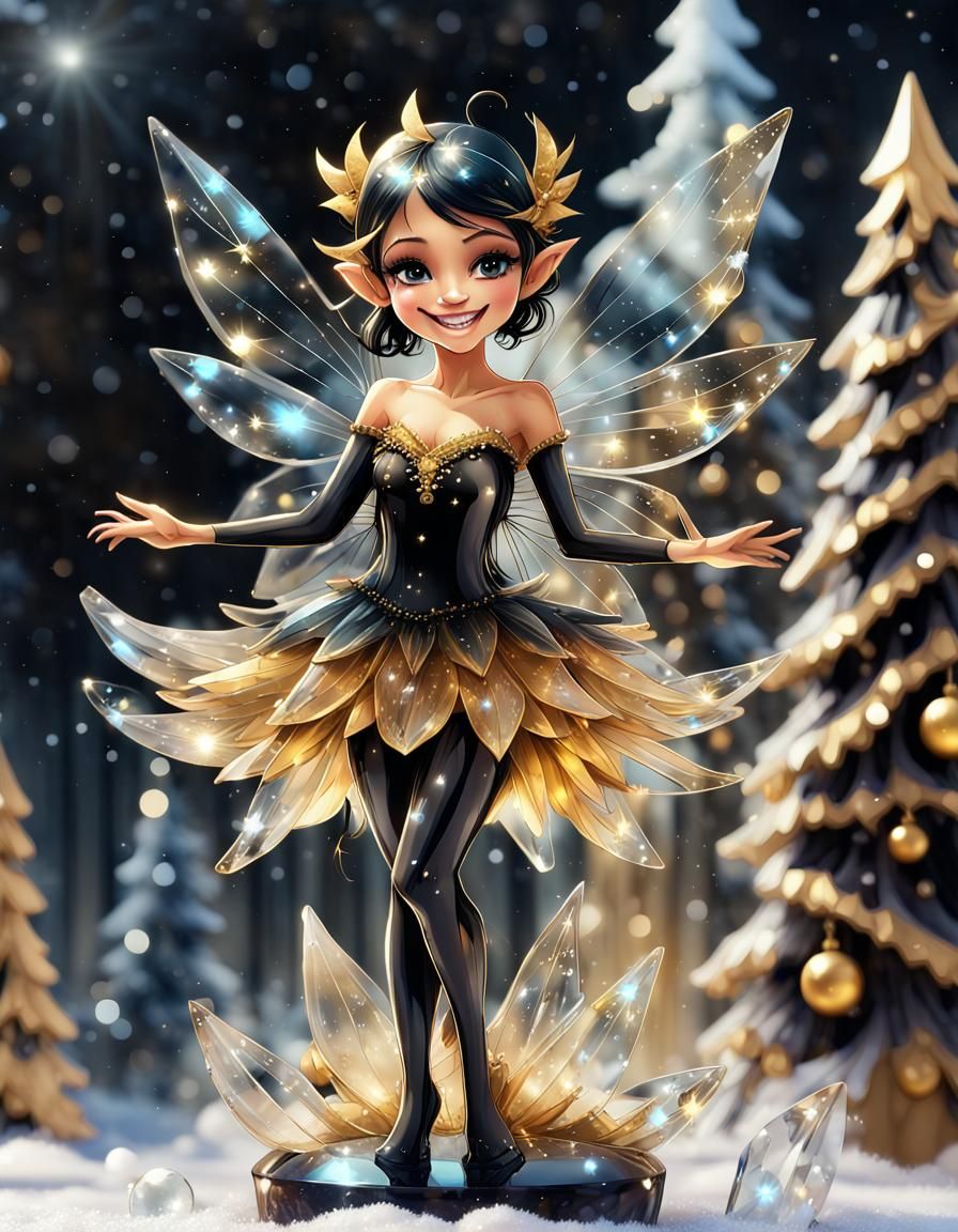 Crystal Christmas Fairy on Transparent Tree in Graffiti Art