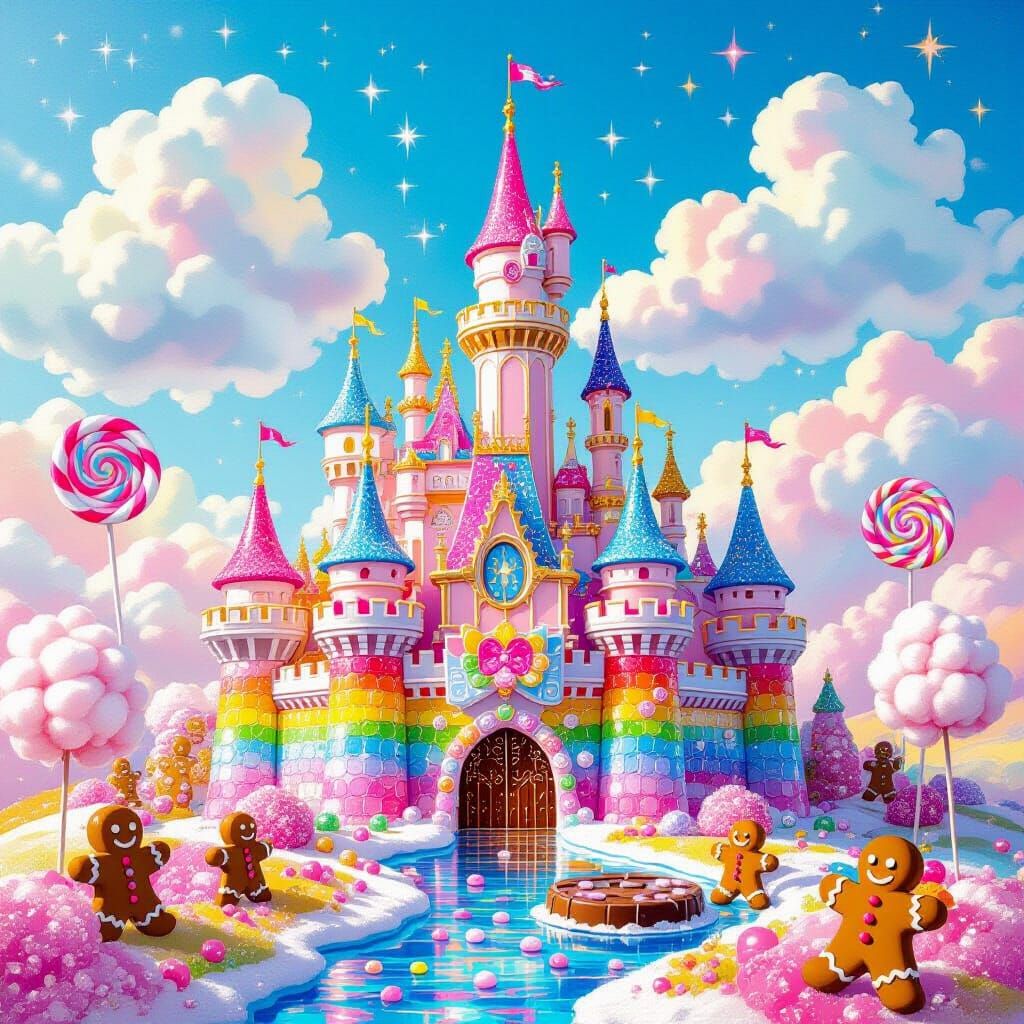 Whimsical Candy Castle in Painterly Style