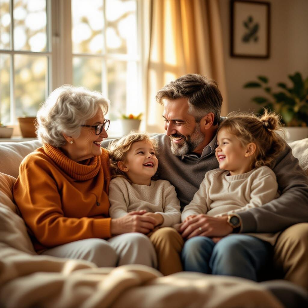 Heartwarming Generational Love in Cozy Family Portrait