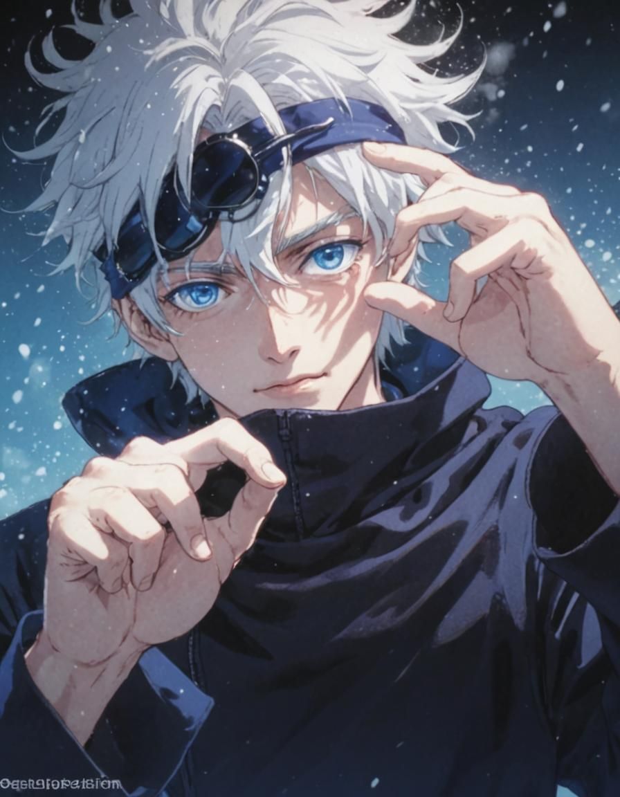 Snow-White Hair and Vibrant Blue Eyes Character