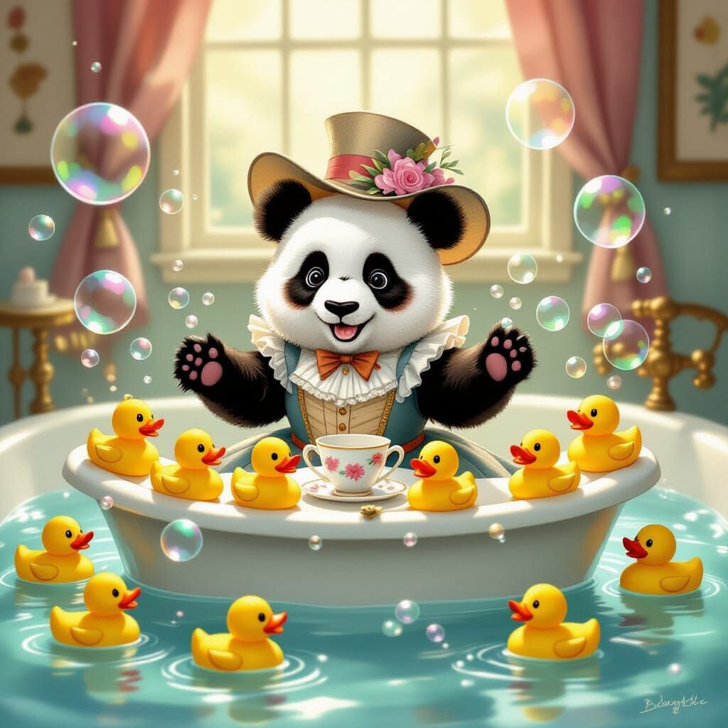 Panda's Bubble Bath Tea Party in Victorian Style