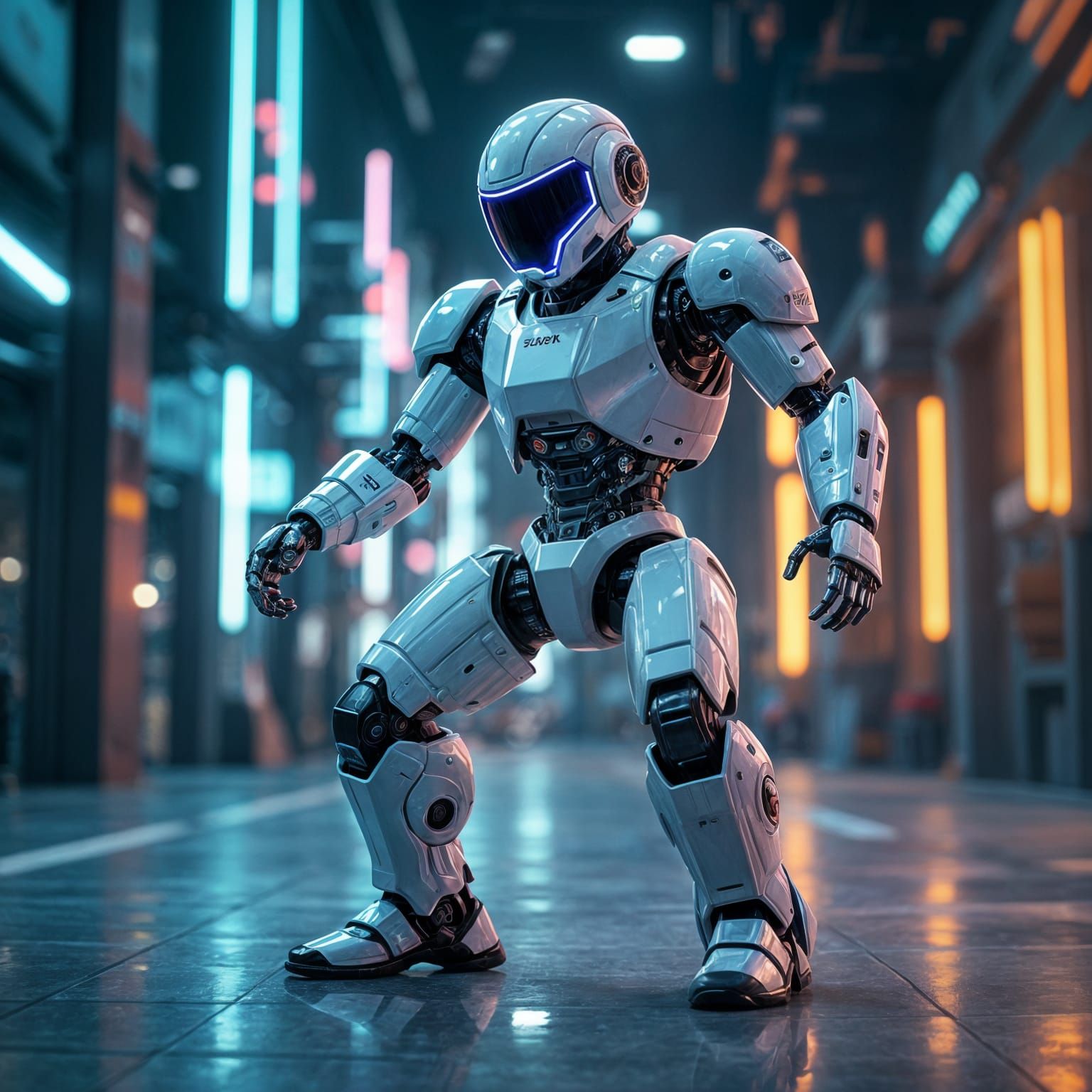 Hyperrealistic Robot Woman Playing Basketball on Cyberpunk C...