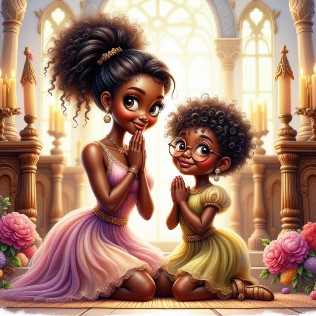 Colorful Church Altar Prayer in Pixar Style