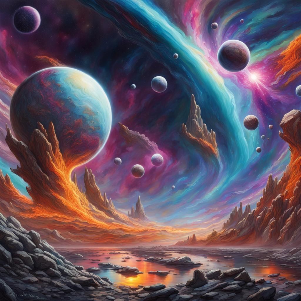 Cosmic Collision: Vibrant Alien Worlds in Graffiti Art