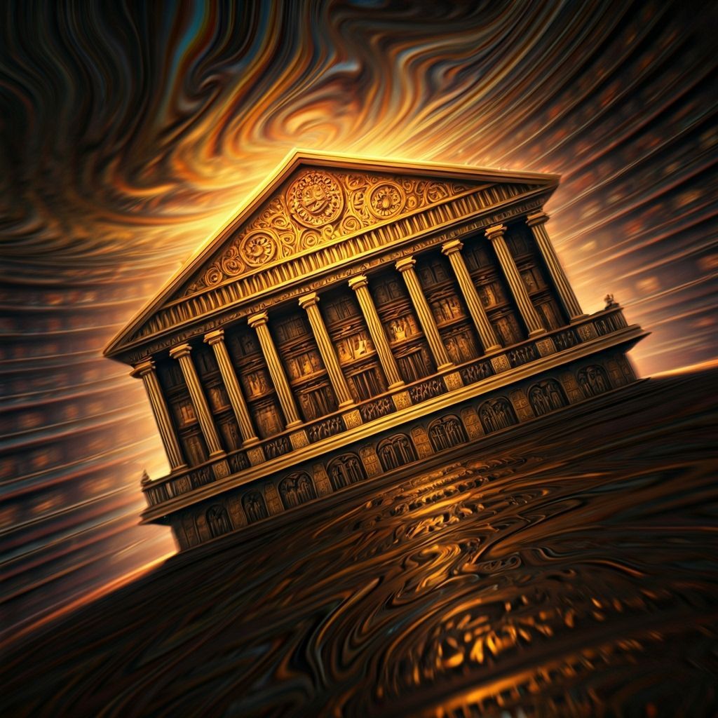 Library Speeds Through Light Vortex in Decayed Fresco Style