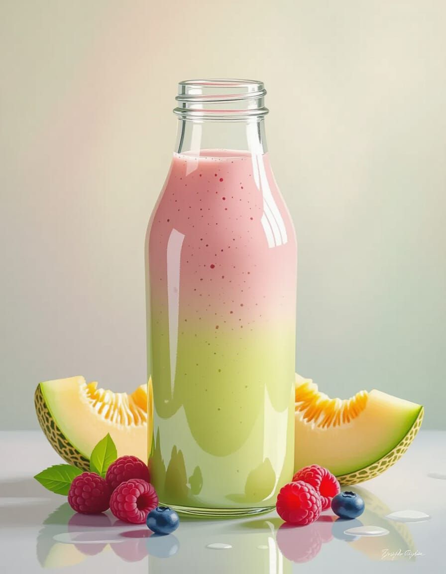Honeydew & Pink Berry Smoothie Bottle in Soft Pastel Waterco...