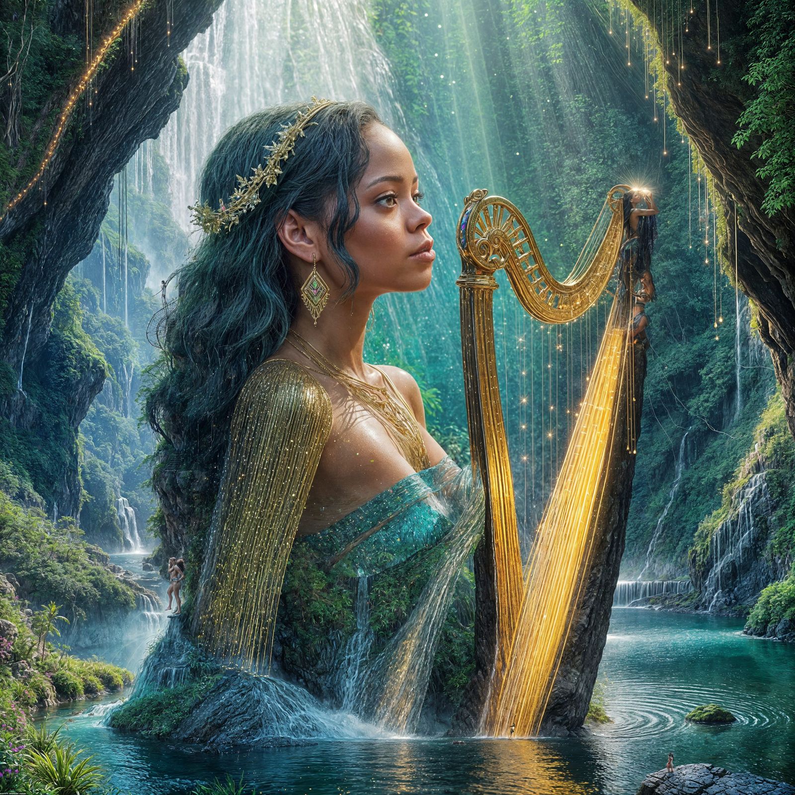 Enchanting Magical Waterfall Scene in Vibrant Hyperrealism