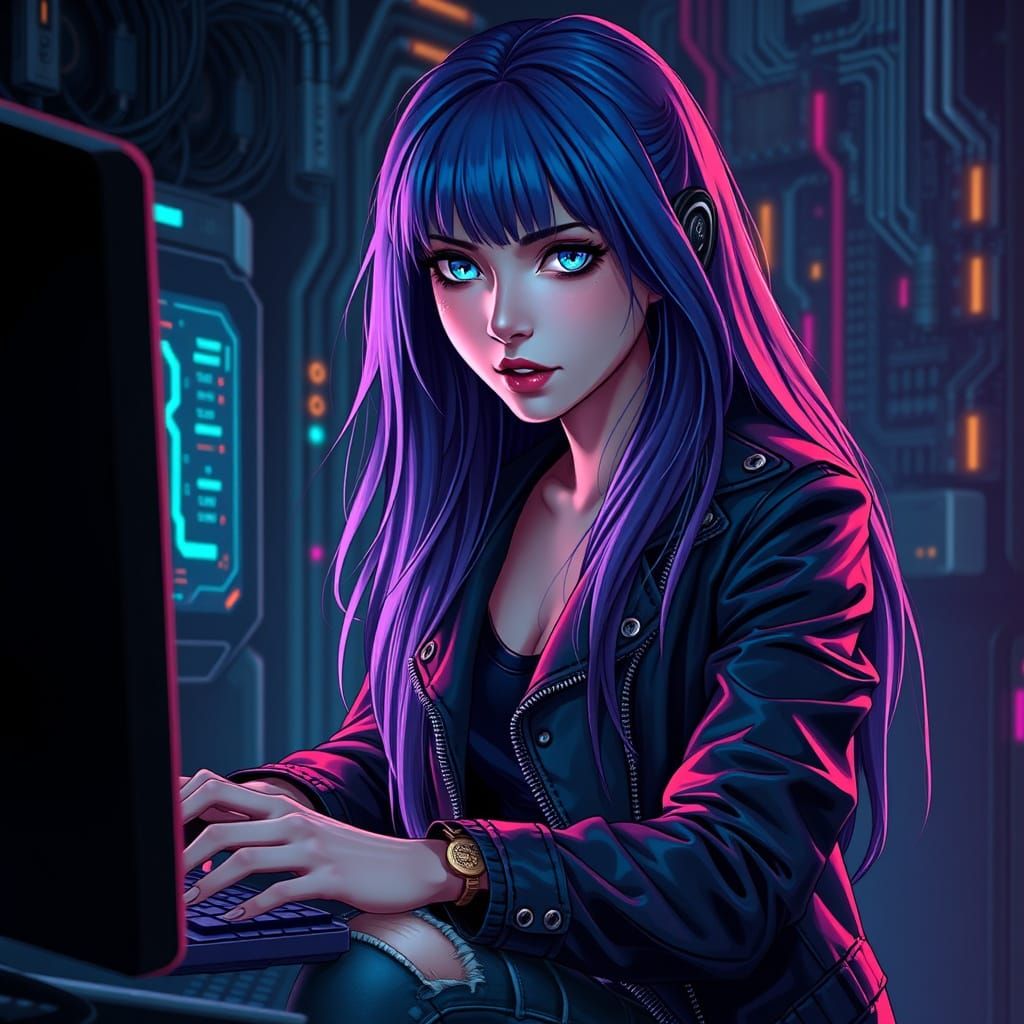 Beautiful Anime PC Hacker Girl