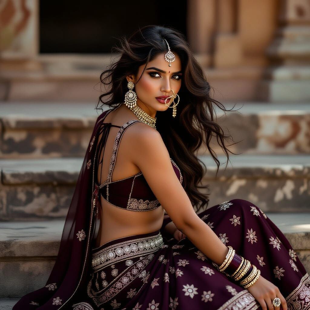 Indian Model in Lehenga with Fearless Expression