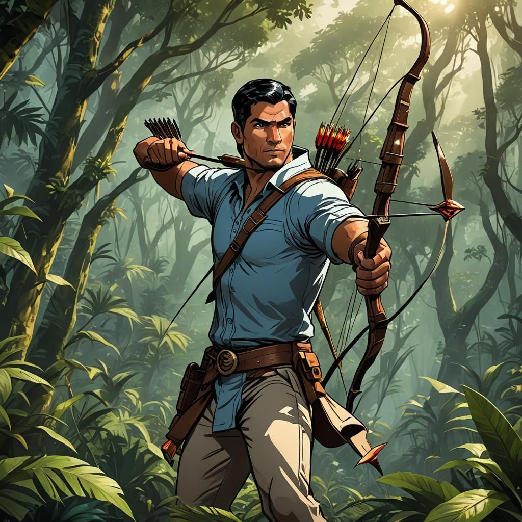 Jungle Archer Ready to Shoot: Anime-Style Illustration