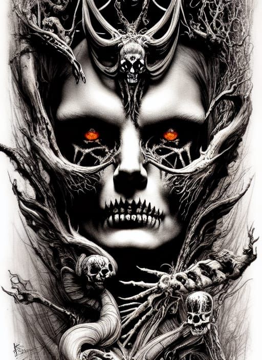 Dramatic Hades, God of the Underworld in Black and White