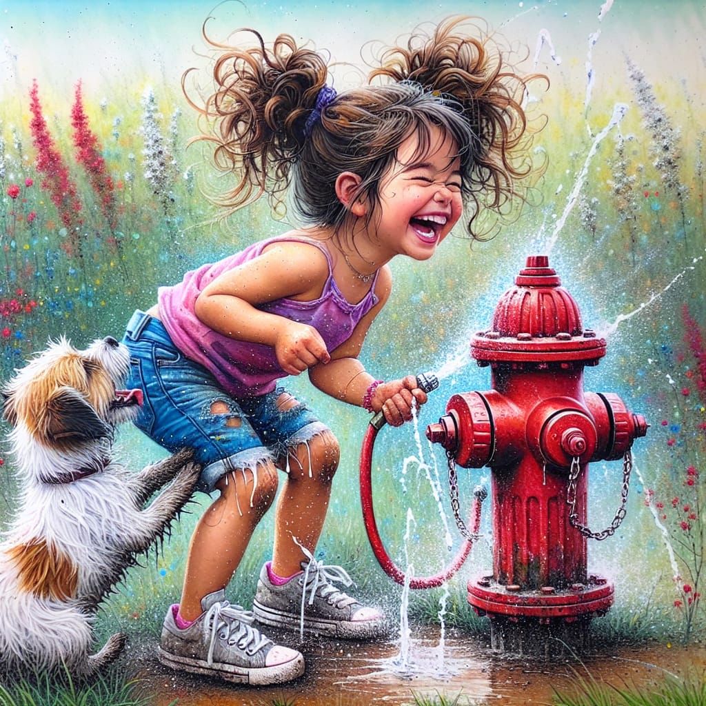 Vibrant Summer Scene in Acrylic Airbrush Style