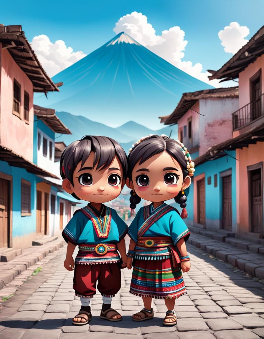 Chibi Characters in Guatemala Cityscape
