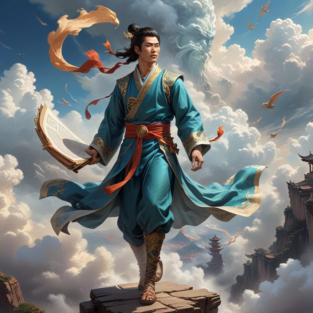 Elegant Air God Walks on Clouds, Studying the World Below