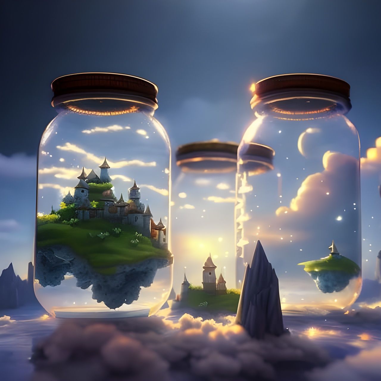 Fantasy Castles in Jars: Dreamy Digital Art