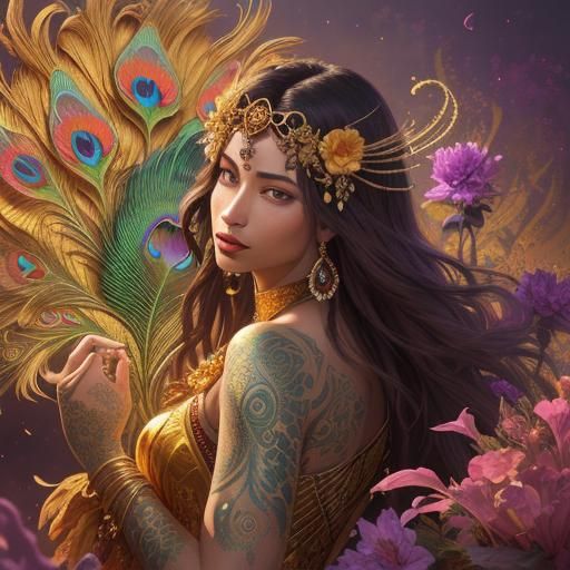 Dragon Peacock Woman in Abstract Fauvism Style