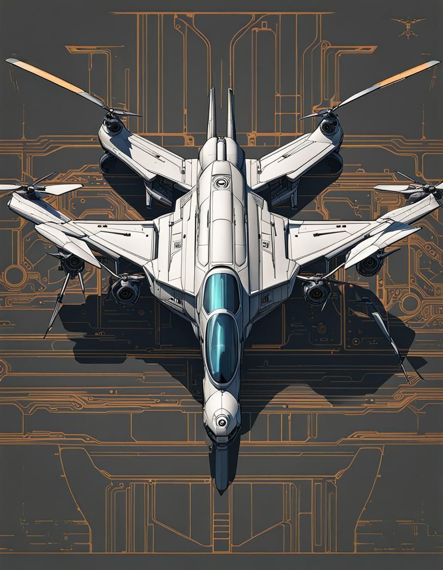 Cyberpunk VTOL Attack Drone: Futuristic Military Machine