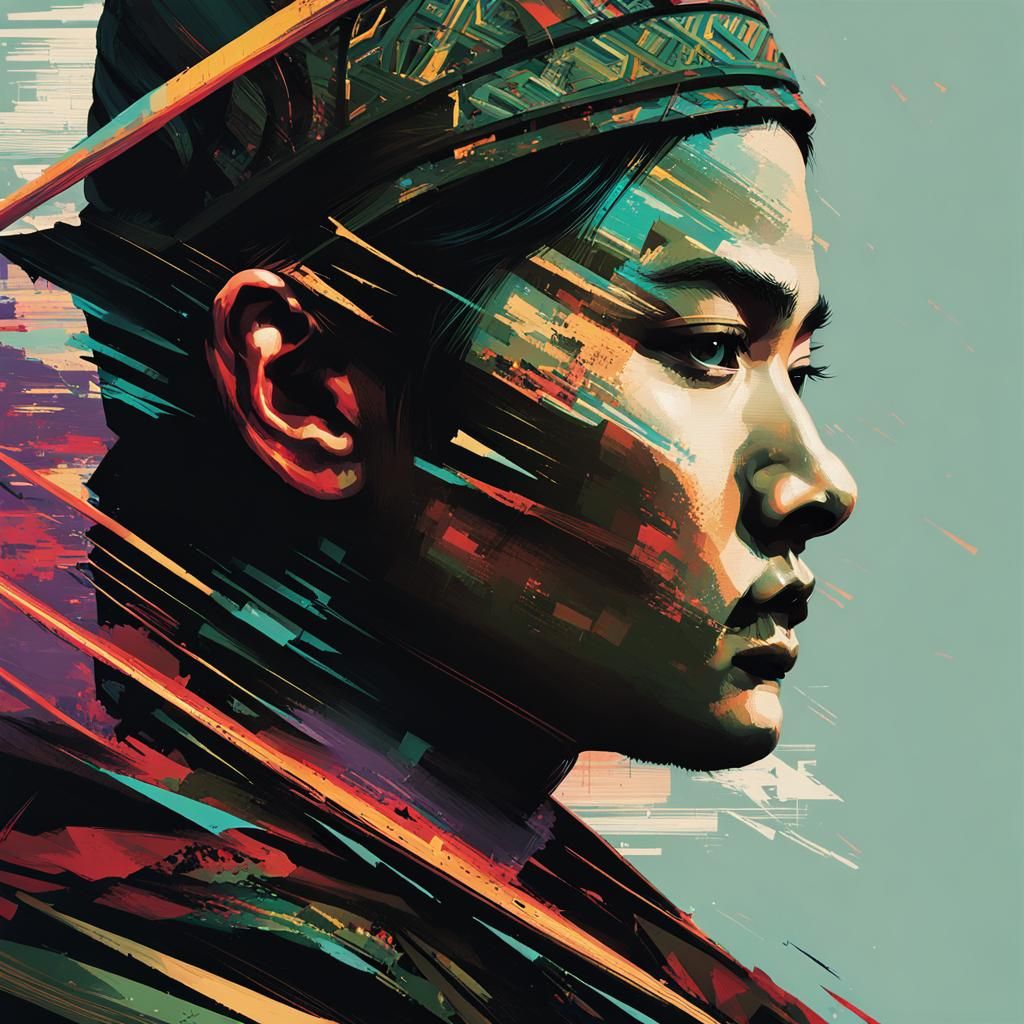 Elven Archer Glitch Art Portrait