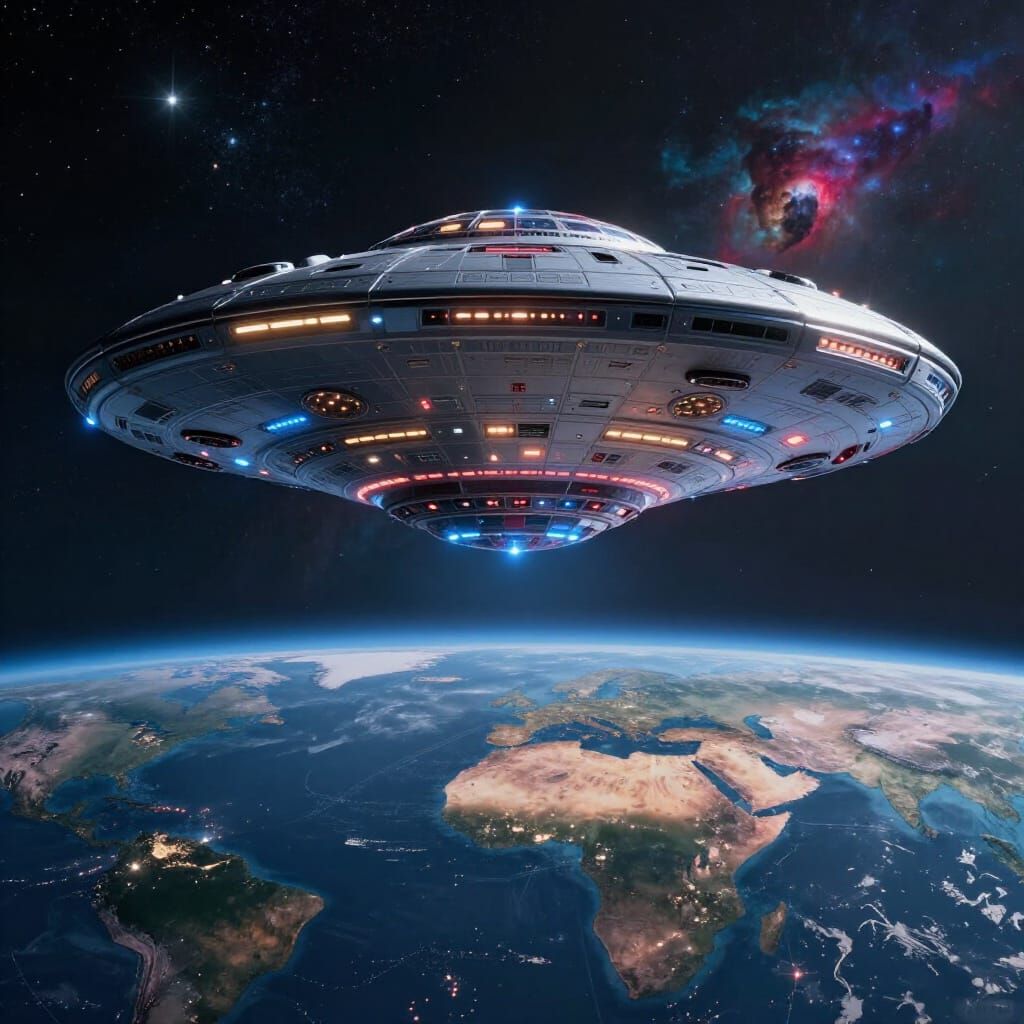 Massive UFO Hovers Over Earth in Sci-Fi Concept Art