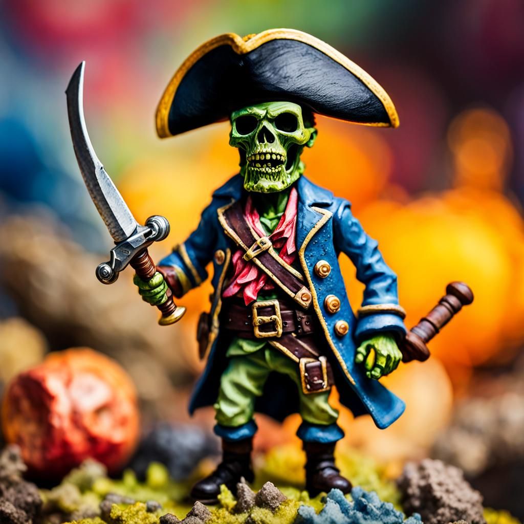 Zombie Pirate Toy in Gouache Impressionist Style